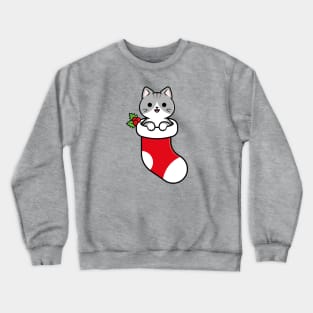 Cute Gray Tabby Cat Inside a Christmas Stocking Crewneck Sweatshirt